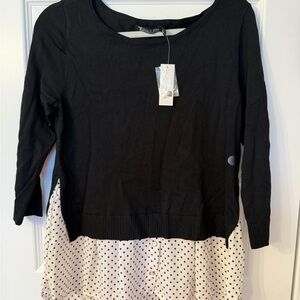 New York & Company Black Top with White Polka Dot Layer